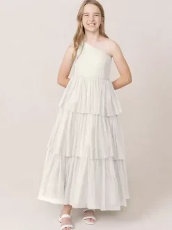 Robes de soirée de mariage Belles enfants robe de soirée sociale mariage robe de fille de fleur de mariage robes de fille de fleur sans manches à plusieurs niveaux gris clair
