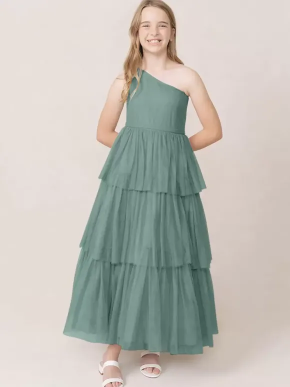 Robes de soirée de mariage Belles enfants robe de soirée sociale mariage robe de fille de fleur de mariage robes de fille de fleur sans manches à plusieurs niveaux gris clair