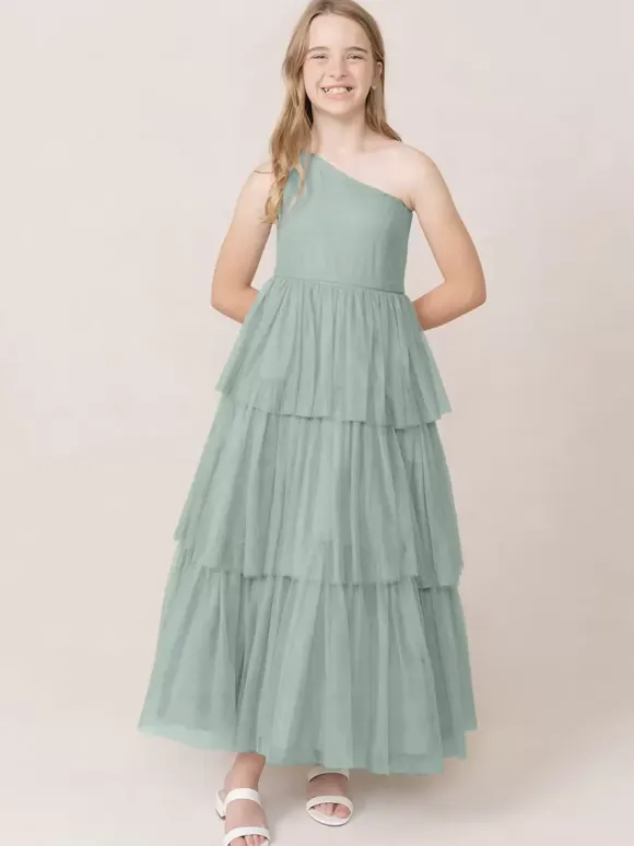 Robes de soirée de mariage Belles enfants robe de soirée sociale mariage robe de fille de fleur de mariage robes de fille de fleur sans manches à plusieurs niveaux gris clair