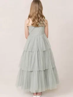 Robes de soirée de mariage Belles enfants robe de soirée sociale mariage robe de fille de fleur de mariage robes de fille de fleur sans manches à plusieurs niveaux gris clair