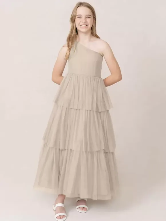 Robes de soirée de mariage Belles enfants robe de soirée sociale mariage robe de fille de fleur de mariage robes de fille de fleur sans manches à plusieurs niveaux gris clair