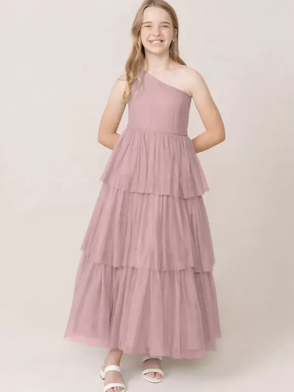 Robes de soirée de mariage Belles enfants robe de soirée sociale mariage robe de fille de fleur de mariage robes de fille de fleur sans manches à plusieurs niveaux gris clair