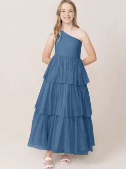 Robes de soirée de mariage Belles enfants robe de soirée sociale mariage robe de fille de fleur de mariage robes de fille de fleur sans manches à plusieurs niveaux gris clair