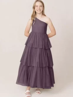 Robes de soirée de mariage Belles enfants robe de soirée sociale mariage robe de fille de fleur de mariage robes de fille de fleur sans manches à plusieurs niveaux gris clair