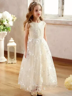 Robes de soirée de mariage Robes de demoiselle d'honneur bon marché Robe de soirée sociale pour enfants Robe de demoiselle d'honneur de mariage Robes de demoiselle d'honneur sans manches