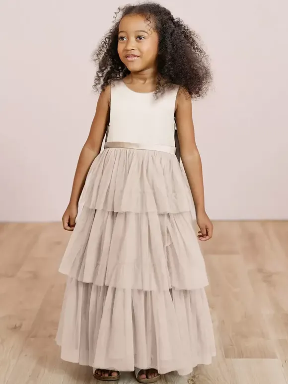 Robes de soirée de mariage robes de dîner doux de mariage robe de fille de fleur robes de fille de fleur sans manches arcs à plusieurs niveaux bleu vert