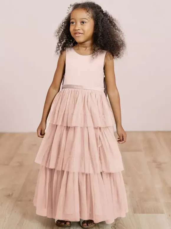 Robes de soirée de mariage robes de dîner doux de mariage robe de fille de fleur robes de fille de fleur sans manches arcs à plusieurs niveaux bleu vert