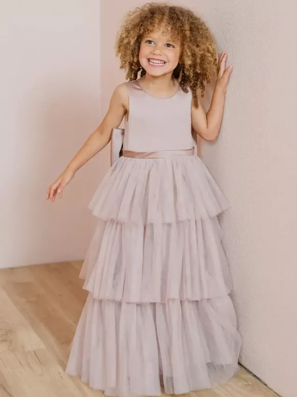 Robes de soirée de mariage robes de dîner doux de mariage robe de fille de fleur robes de fille de fleur sans manches arcs à plusieurs niveaux bleu vert