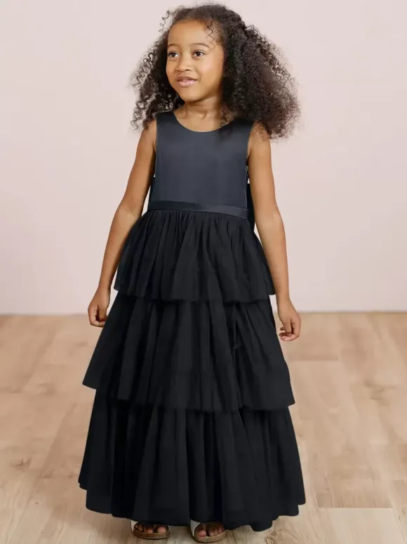 Robes de soirée de mariage robes de dîner doux de mariage robe de fille de fleur robes de fille de fleur sans manches arcs à plusieurs niveaux bleu vert