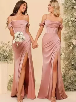 Robes de soirée robes de demoiselle d'honneur manches courtes fermeture éclair fente sur le devant robes de fête
