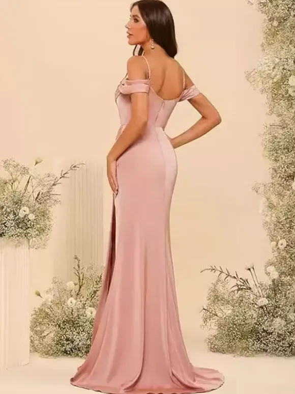 Robes de soirée robes de demoiselle d'honneur manches courtes fermeture éclair fente sur le devant robes de fête