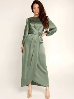 Robes de soirée Robe semi-formelle nouée à manches longues plissée