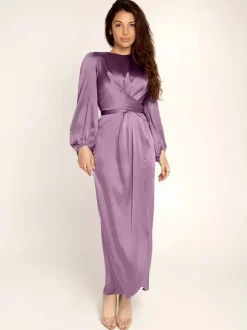 Robes de soirée Robe semi-formelle nouée à manches longues plissée