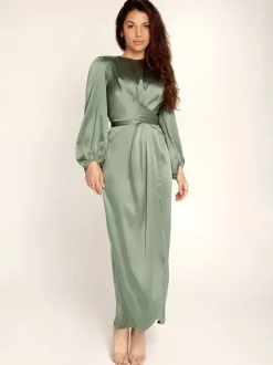 Robes de soirée Robe semi-formelle nouée à manches longues plissée
