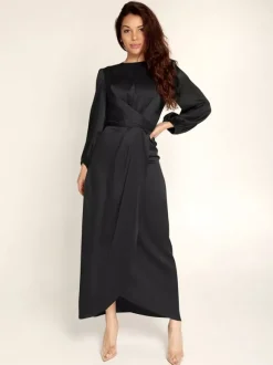 Robes de soirée Robe semi-formelle nouée à manches longues plissée