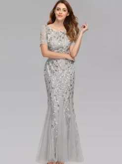 Robes De Soirée Sirène Manches Courtes Robe Maxi Semi-formelle