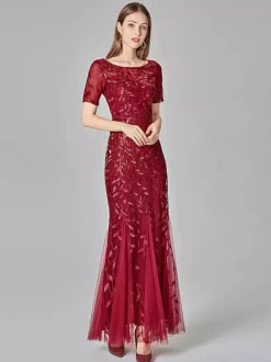 Robes De Soirée Sirène Manches Courtes Robe Maxi Semi-formelle