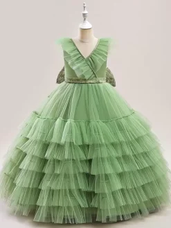 Robes à fleurs blanches pour filles robes pour occasions spéciales en Tulle blanc sans manches col en V robes à fleurs pour filles