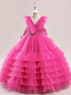 Robes à fleurs blanches pour filles robes pour occasions spéciales en Tulle blanc sans manches col en V robes à fleurs pour filles