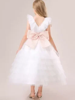 Robes à fleurs blanches pour filles robes pour occasions spéciales en Tulle blanc sans manches col en V robes à fleurs pour filles