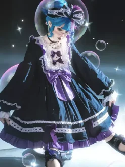 Robes gothiques Lolita avec n艙uds et volants Noir Vert