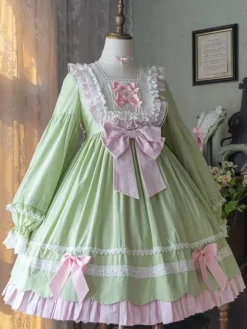 Robes gothiques Lolita avec n艙uds et volants Noir Vert