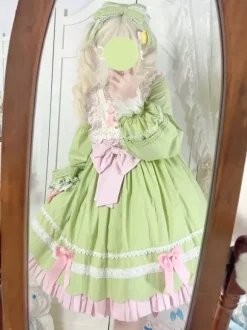 Robes gothiques Lolita avec n艙uds et volants Noir Vert