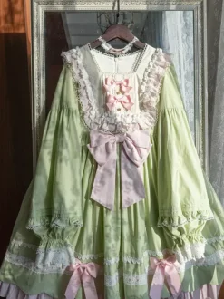 Robes gothiques Lolita avec n艙uds et volants Noir Vert