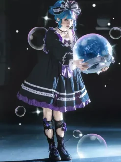 Robes gothiques Lolita avec n艙uds et volants Noir Vert