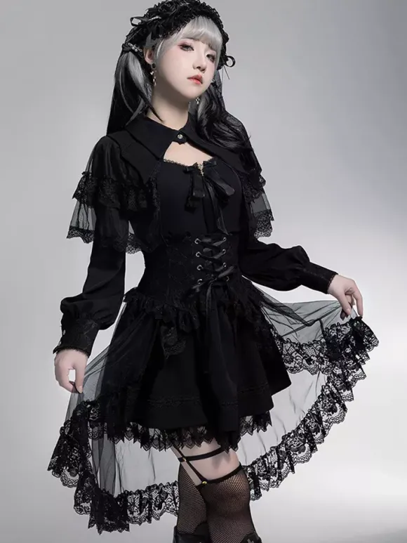 Robes gothiques Lolita avec n艙uds et volants Blanc Blanc