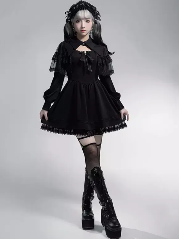 Robes gothiques Lolita avec n艙uds et volants Blanc Blanc