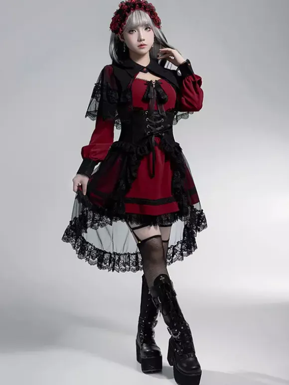 Robes gothiques Lolita avec n艙uds et volants Blanc Blanc