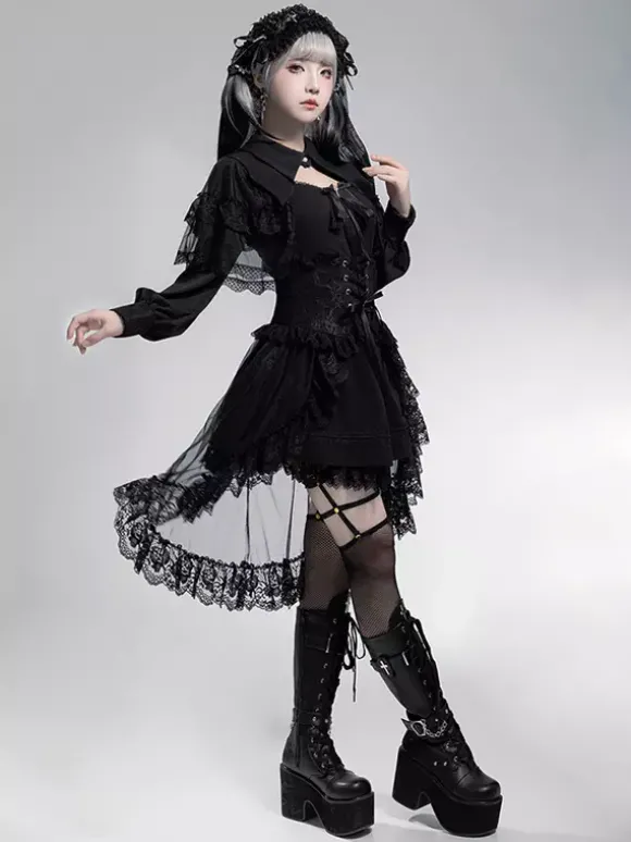 Robes gothiques Lolita avec n艙uds et volants Blanc Blanc