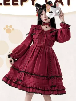 Robes gothiques Lolita avec n艙uds et dentelles et blocs de couleurs Noir Noir