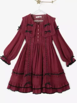 Robes gothiques Lolita avec n艙uds et dentelles et blocs de couleurs Noir Noir