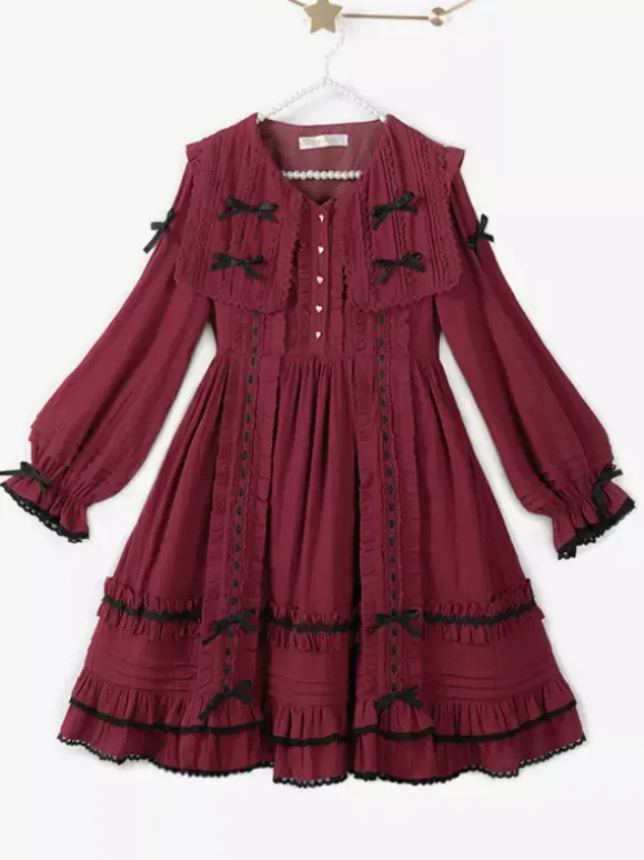 Robes gothiques Lolita avec n艙uds et dentelles et blocs de couleurs Noir Noir