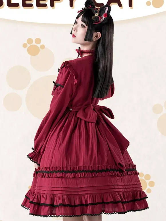 Robes gothiques Lolita avec n艙uds et dentelles et blocs de couleurs Noir Noir