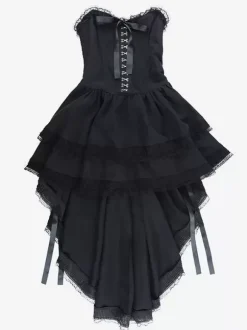 Robes Gothiques Lolita Dentelle Volants Noir Noir