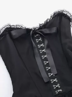Robes Gothiques Lolita Dentelle Volants Noir Noir