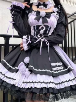 Robes gothiques Lolita à lacets en dentelle à blocs de couleurs rose bleu ciel clair JSK
