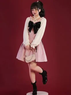 Robes gothiques Lolita à lacets avec n艙uds noir rose vintage JSK