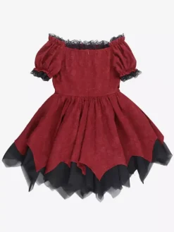 Robes Gothiques Lolita À Lacets Volants Jacquard Color Block Rouge Rouge