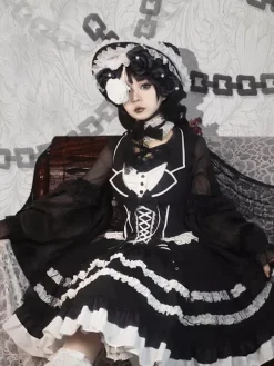 Robes Gothiques Lolita N艙uds Dentelle Noir Blanche Style Servante