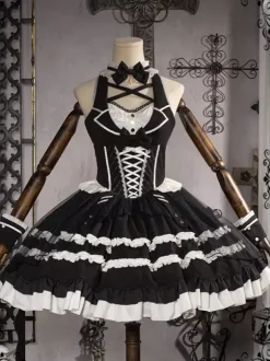 Robes Gothiques Lolita N艙uds Dentelle Noir Blanche Style Servante