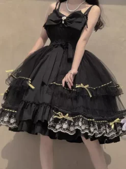 Robes Gothiques Lolita N艙uds Volants Noir Couches