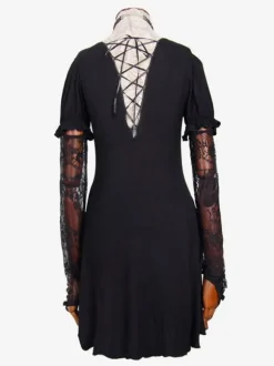 Robes gothiques Lolita Punk à lacets en dentelle manches courtes robes noires