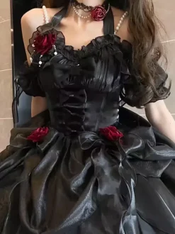 Robes Gothiques Lolita À Volants N艙uds Noirs Robe De Princesse Lolita JSK