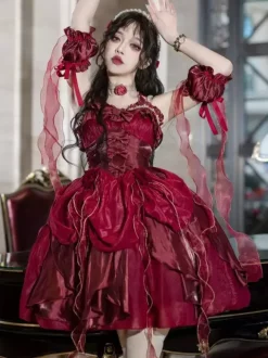 Robes Gothiques Lolita À Volants N艙uds Noirs Robe De Princesse Lolita JSK