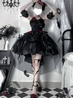 Robes Gothiques Lolita À Volants N艙uds Noirs Robe De Princesse Lolita JSK