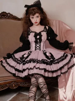 Robes gothiques Lolita à volants fleurs épicées jolie robe de princesse à manches lanternes pour filles